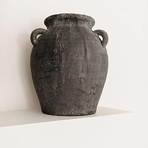 Mulberry Lane Co. Handmade Black Vase - 9.5'' Tall Terracotta Vase, Vintage vase, Black Ceramic v... | Amazon (US)