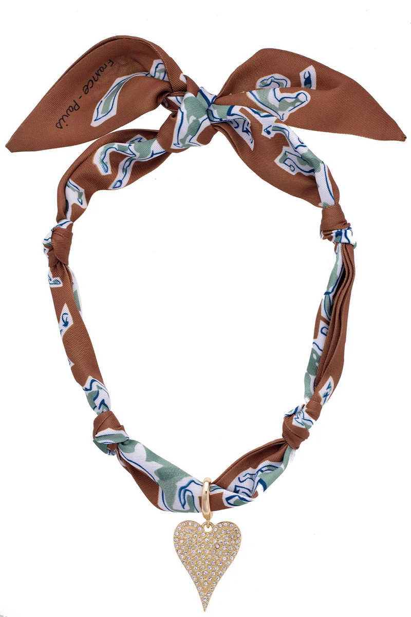Winnie Pave Heart Scarf Necklace in Brown | CANVAS