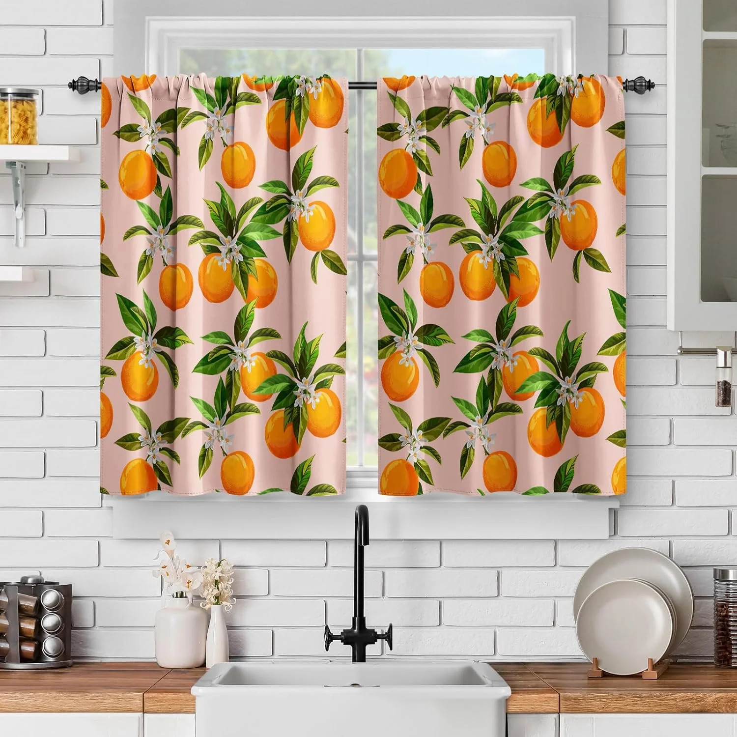 Orange Kitchen Curtains Set for Windows: Natural Fruit Short Cafe Curtain Unique Tomato Decor for... | Walmart (US)