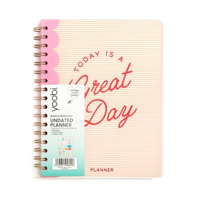 Yoobi 12 Month Undated Planner 7"x9" 'Today is A Great Day' Weekly and Monthly Organizer with Sti... | Target