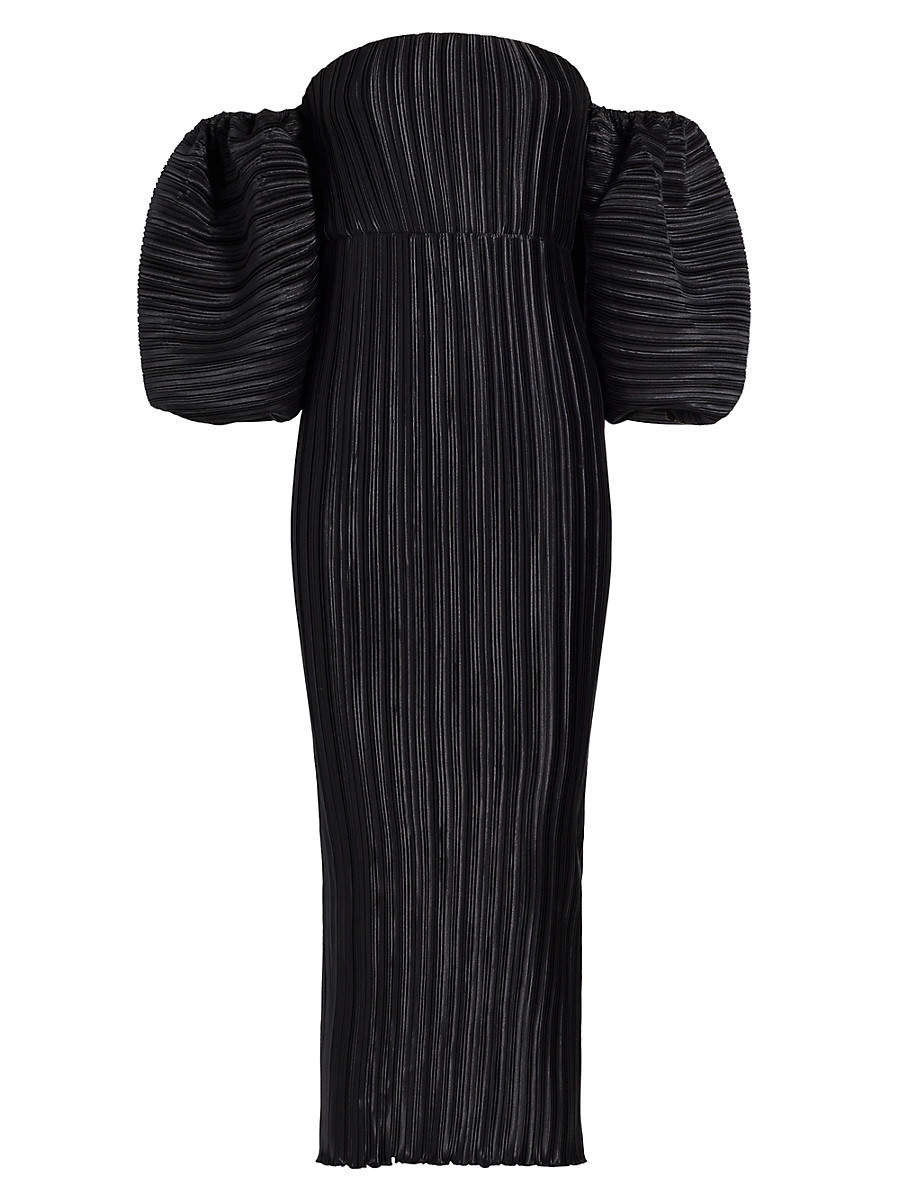 Women's Sirene Plissé Puff-Sleeve Maxi Dress - Noir - Size 2 | Saks Fifth Avenue