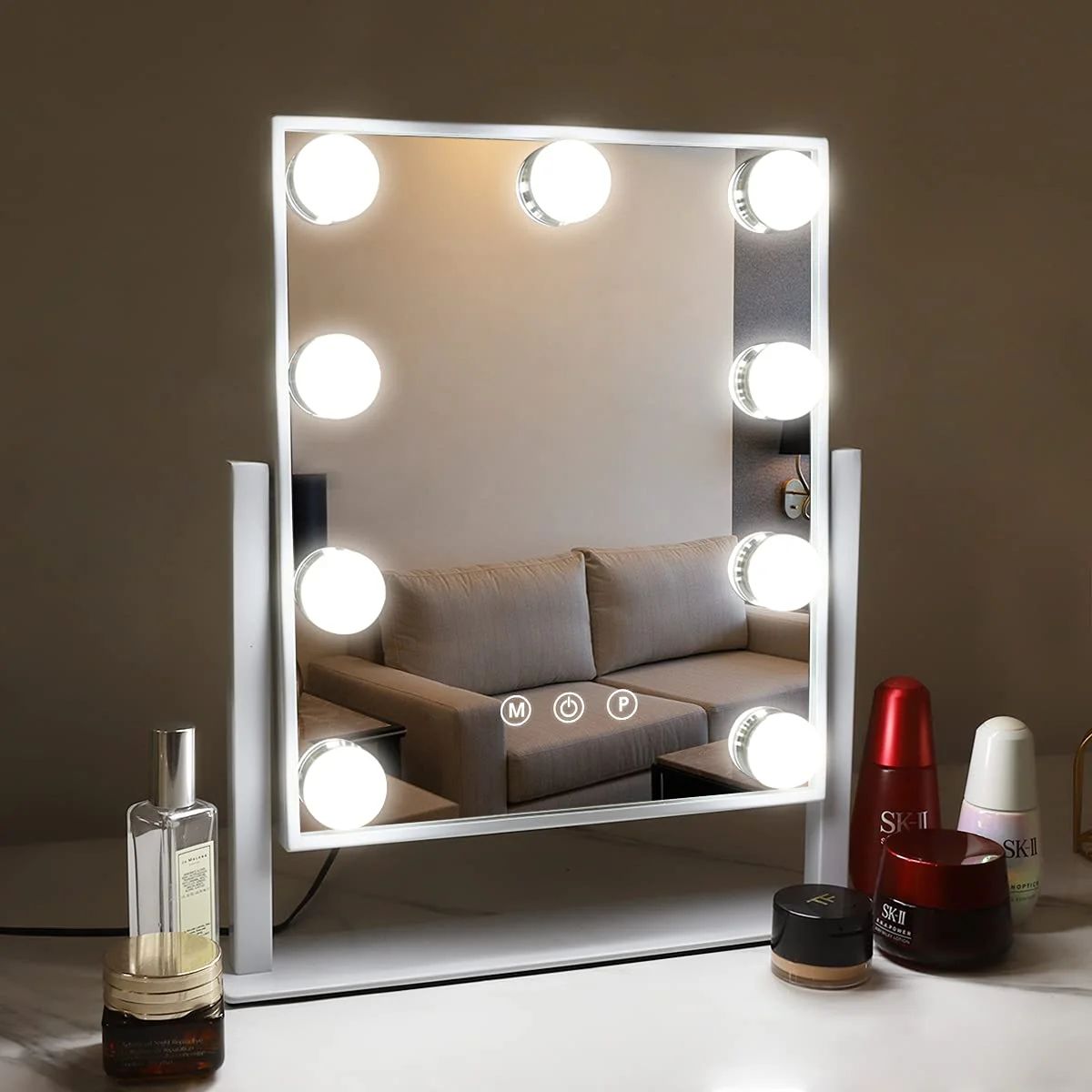 COOLJEEN Hollywood Vanity Mirror with Lights Makeup Mirror 360° Swivel Tabletop Metal White - Wa... | Walmart (US)