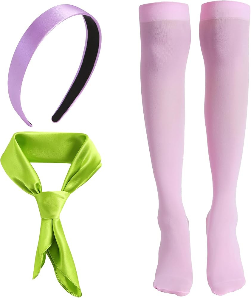 JiaDuo Women Costume Accessories Set Purple Headband Green Scarf High Socks | Amazon (US)