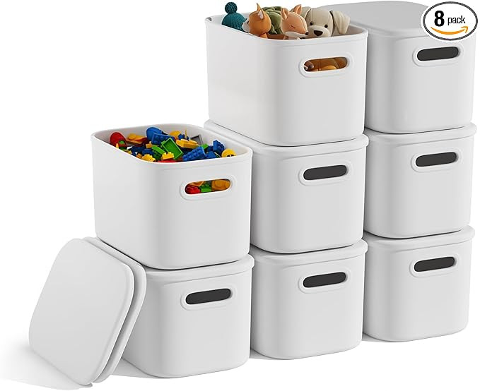 8 Pack White Storage Bins with Lids for Shelves, White Storage Containers with Lids for Organizin... | Amazon (US)