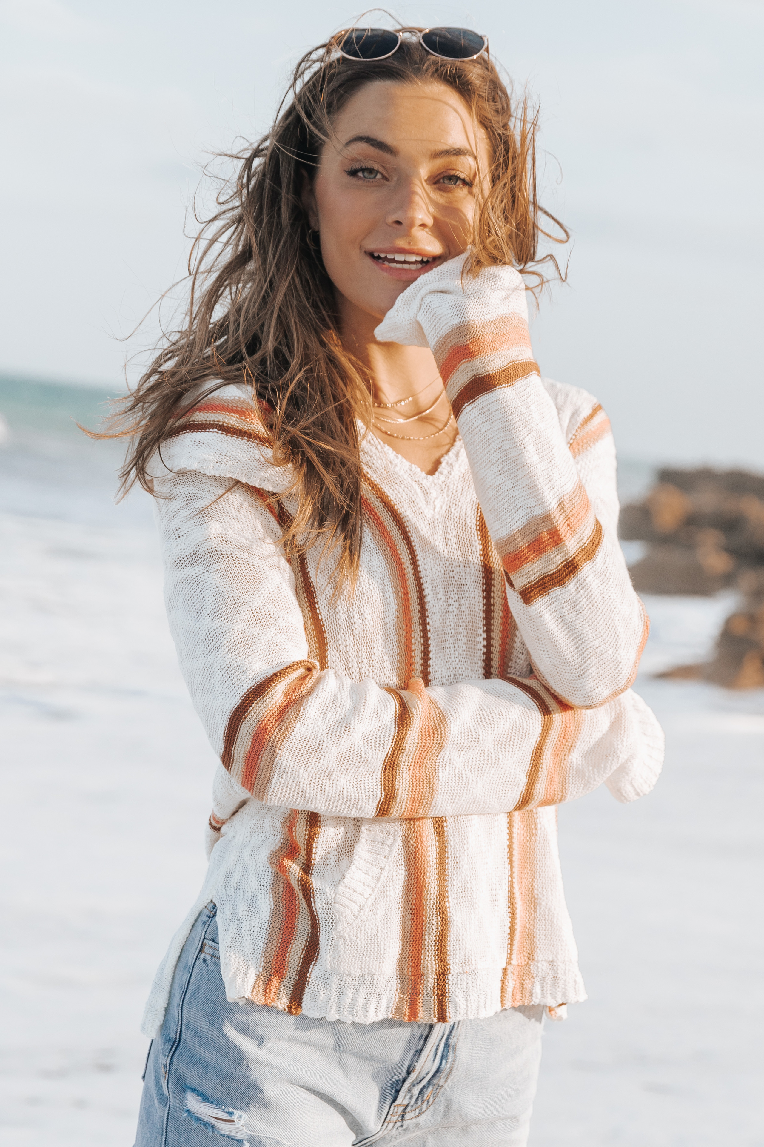 Ivory Striped Hooded Sweater | Magnolia Boutique