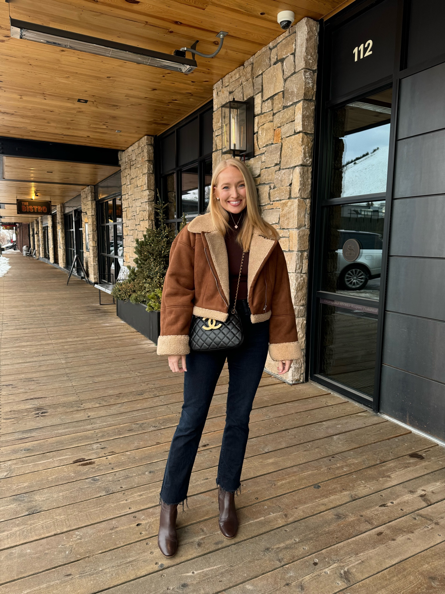 Dinner date in jackson hole! Wearing a small in this Sherpa jacket with a fun fringe detail on the back  