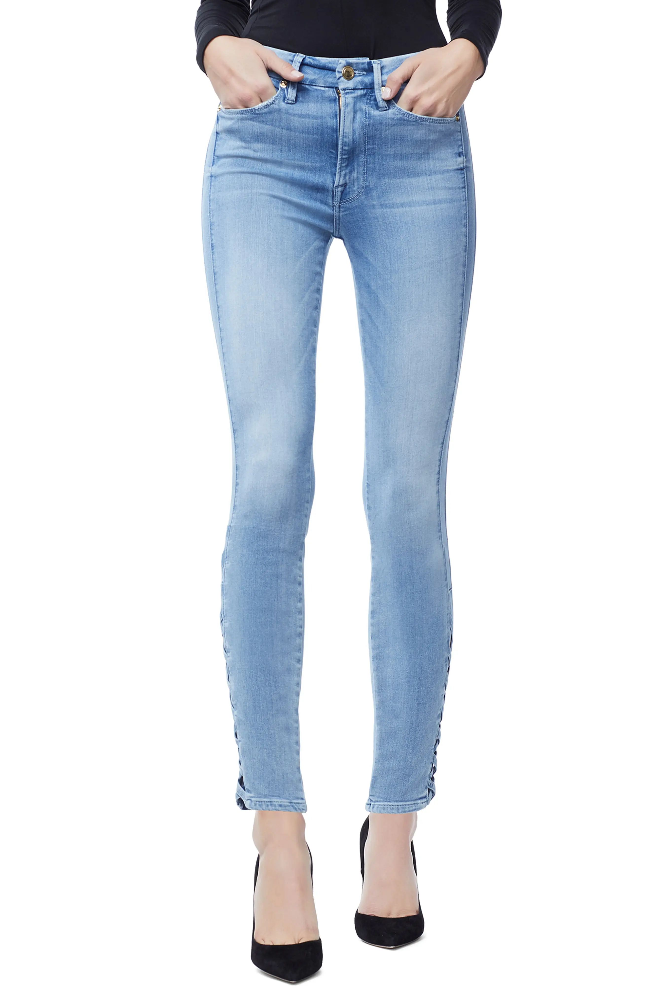 Good American Good Legs Lattice Ankle Skinny Jeans (Blue 175) (Regular & Plus Size) | Nordstrom