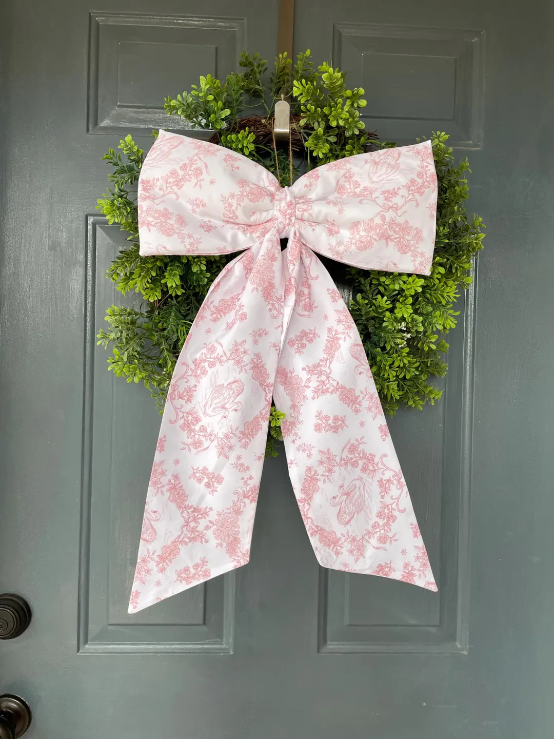 pink swan decor, Pink Chinoiserie Bow, Pink Toile Wedding Ribbon, Girl Bedroom Decor, Wreath Sash... | Etsy (US)