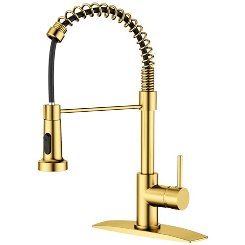 FORIOUS Kitchen Faucet Gold, Commercial Kitchen Faucet with Pull Down Sprayer, Stainless Steel Kitchen Sink Faucets for 1 or 3 Hole, Single Handle Spring Faucet for Sink Farmhouse Rv Laundry Room | Amazon (US)