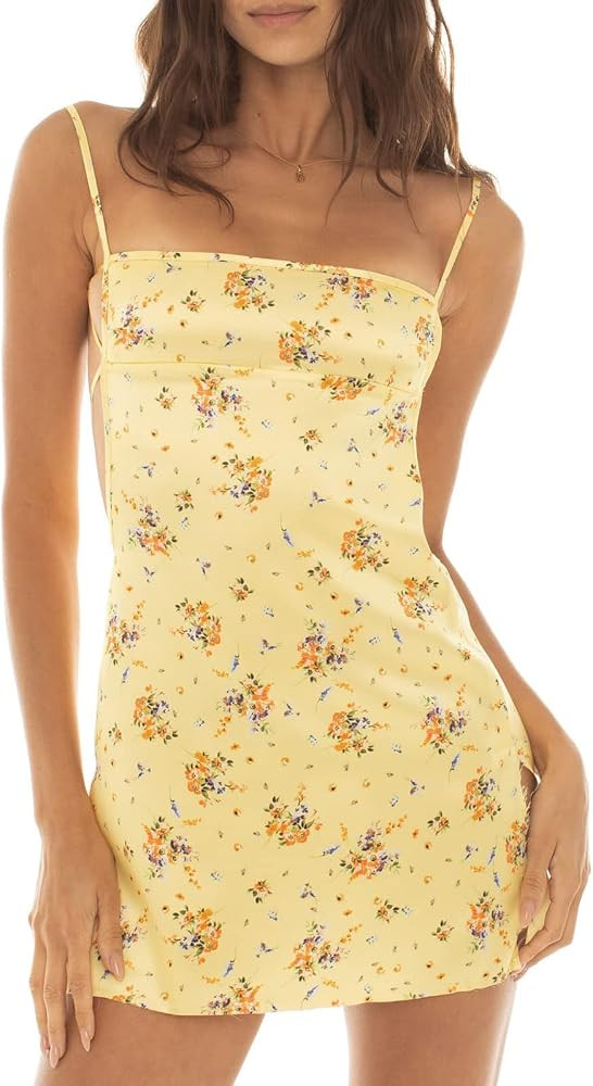 Women Cami Mini Dress Sexy Sleeveless Bodycon Mini Dress Backless Short Dress E Girl Clubwear | Amazon (US)