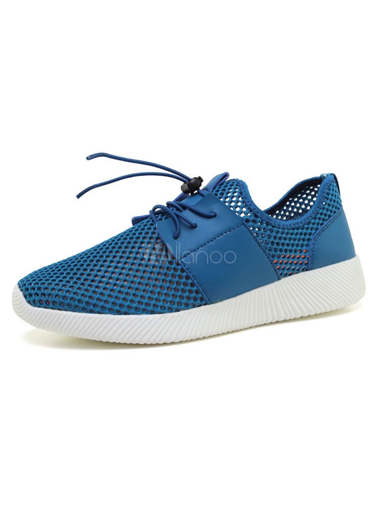 Men's Blue Sneakers Mesh Round Toe Lace Up Training Shoes | Milanoo