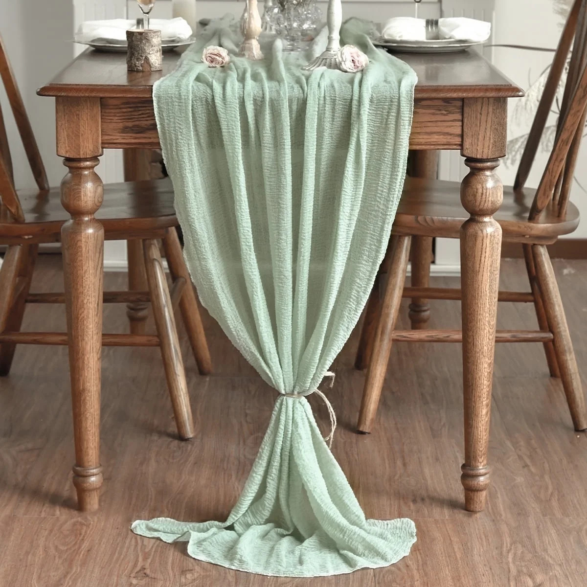 Sm:)e Sage Green Cheesecloth Table Runner 31 x 118 Inch Rustic Gauze Boho Chair Sashes for Bridal... | Walmart (US)