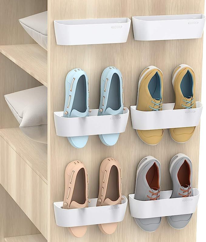 Yocice Wall Mounted Shoes Rack 6Pack with Sticky Hanging Strips, Plastic Shoes Holder Storage Org... | Amazon (US)