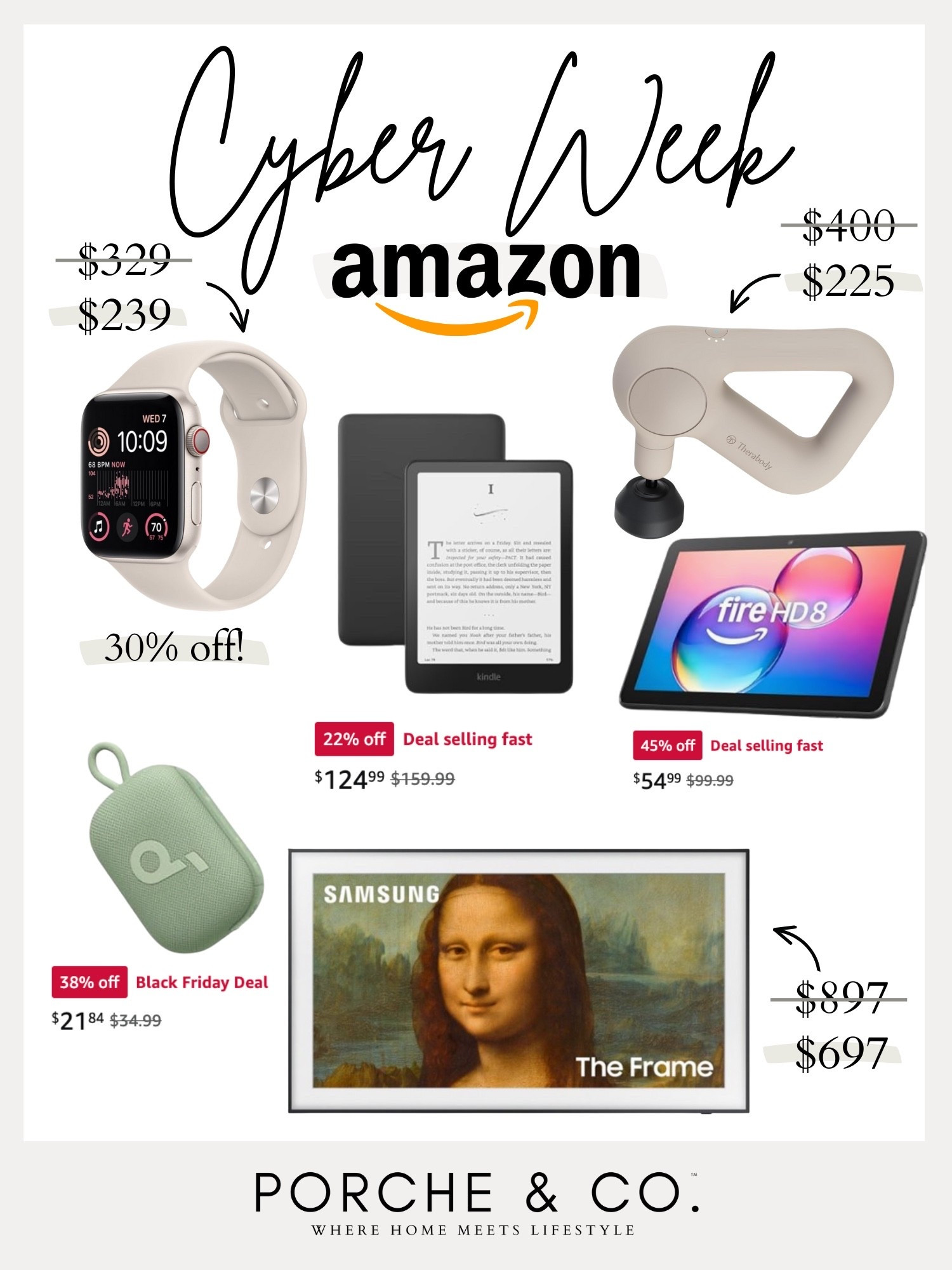 ✨ AMAZON CYBER WEEK DEALS ✨
More Amazon Black Friday + Cyber Monday markdowns you don’t want to miss! These are some of the BEST Cyber Week discounts on top tech, wellness, and giftable gadgets — perfect for holiday gifting, stocking stuffers, or upgrading your home before Christmas.

From the Apple Watch to the Theragun, Kindle, Fire HD Tablet, Bluetooth speakers, and even The Frame TV, these are major price drops. If you’re shopping tech gifts, Amazon best sellers, or last-minute Christmas ideas, these are all selling fast!

Top Cyber Week Amazon Deals • Black Friday Tech • Cyber Monday Electronics • Holiday Gift Ideas • Amazon Sale Picks • Best Gadgets • Christmas Shopping Must-Haves

#cyberweek #cyberweeksale #cyberweekdeals #blackfriday #blackfridaysale #blackfridaydeals #cybermonday #cybermondaysale #cybermondaydeals #amazonfinds #amazonsale #techdeals #holidaygifts #giftideas #ltkholiday #ltkseasonal #porcheandco

#LTKGiftGuide #LTKHome #LTKCyberWeek