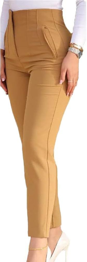 BIRW Womens Stretchy High Waisted Pants Trendy Skinny Business Work Casual Pencil Trousers with P... | Amazon (US)