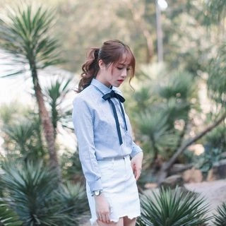 Tie Neck Pinstriped Blouse | YesStyle Global