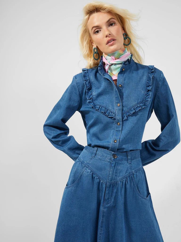 Zaves Chambray Ruffle Blouse | French Connection (UK)
