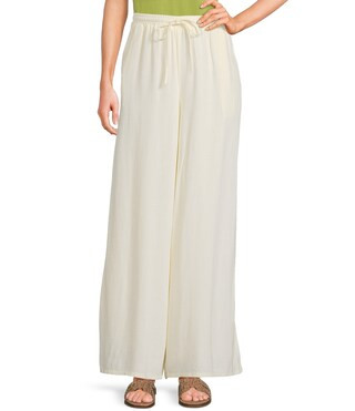 Linen Blend Elastic Waist Wide Leg Pull-On Pants | Dillard's
