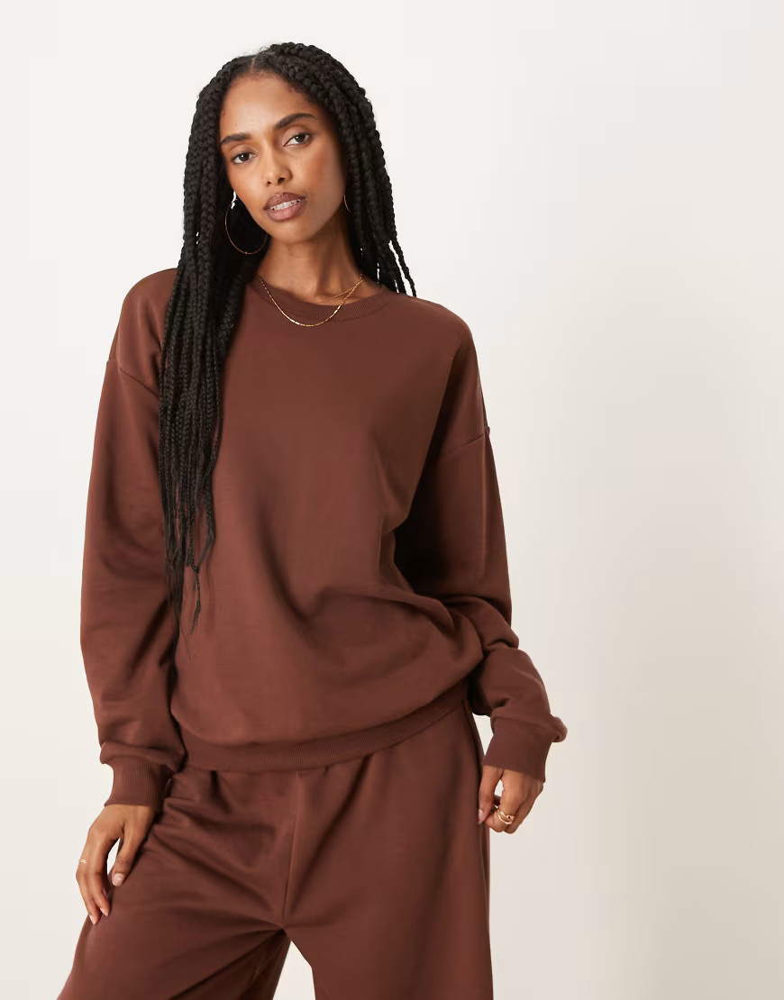 ASOS DESIGN oversized sweat co ord top in brown | ASOS (Global)
