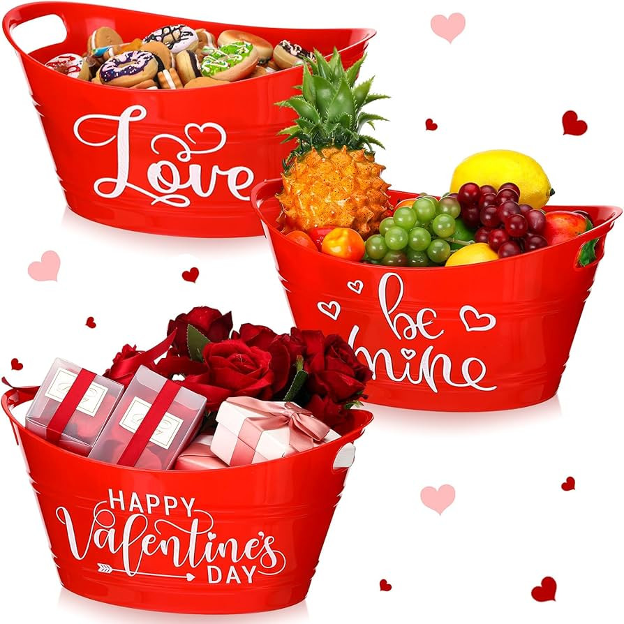 3 Pack Large Valentine's Day Basket for Gift 12.2 x 9" Empty Gift Basket with Handle Red Love You... | Amazon (US)