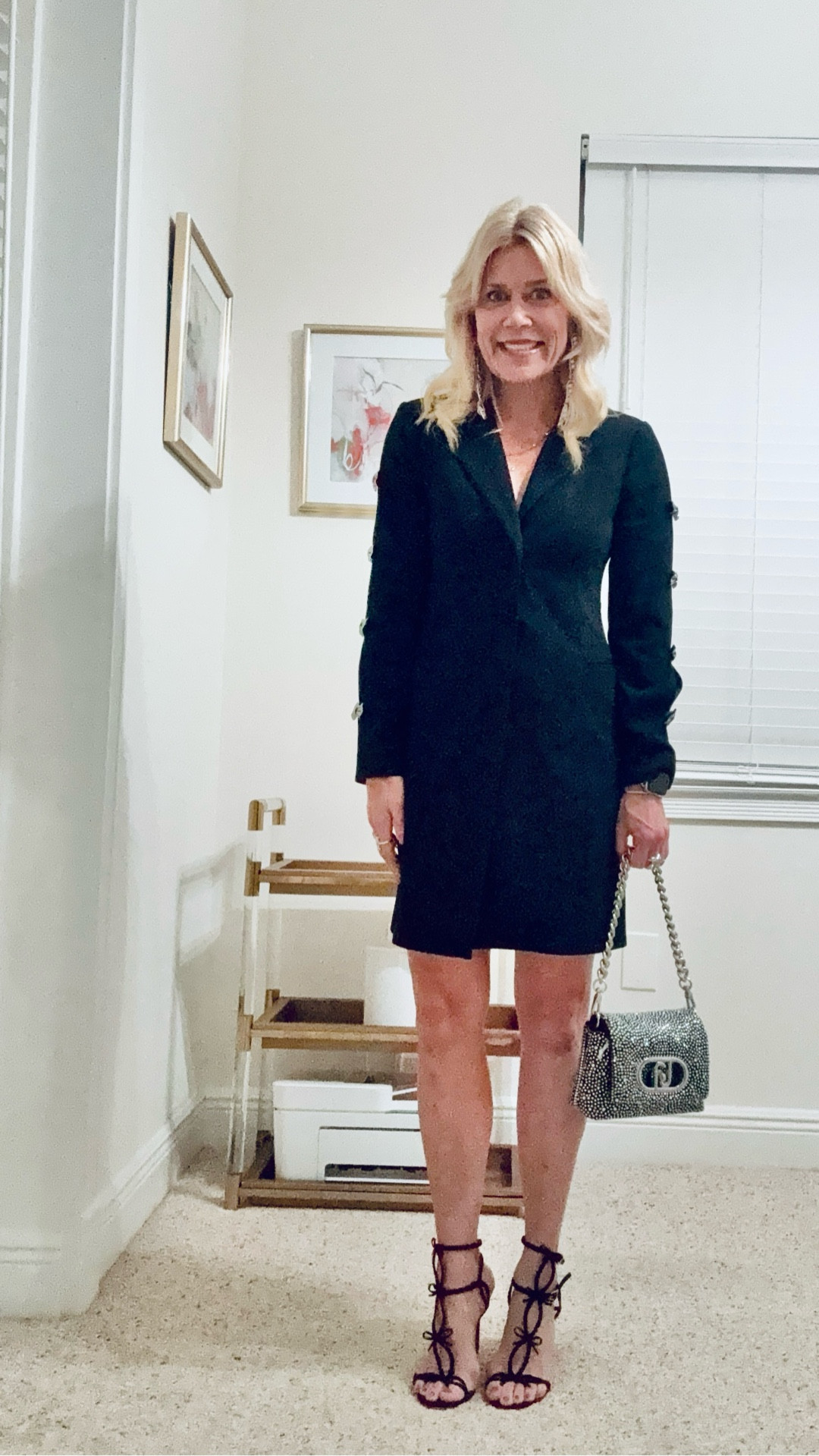 Love a little black dress at the holidays. This black blazer dress is a statement with crystal embellished bows on the sleeves. Elegant yet fun. Fits true to size. Wearing size XS (I am a size 2).

#LTKPetite #LTKootd #LTKOver40