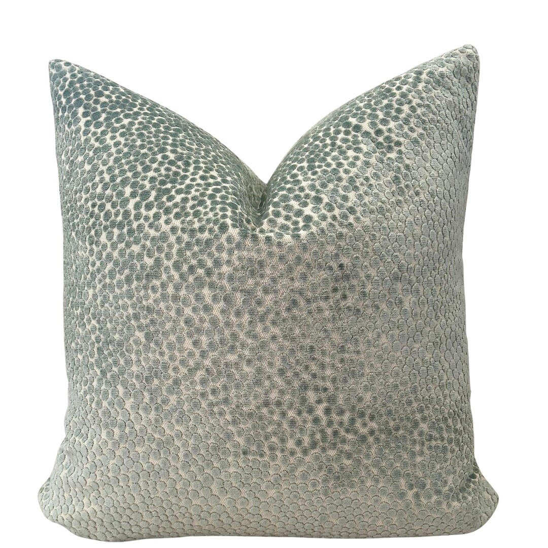 Seafoam Cut Velvet Pillow Cover // Seafoam Aqua Animal Spots Custom Throw Pillow 20x20 22x22 18 2... | Etsy (US)