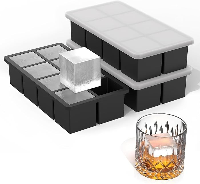 Bangp Silicone Ice Cube Trays with Metal Reinforced Frame(3 Pack),Large Ice Cube Tray with Lid,Ea... | Amazon (US)