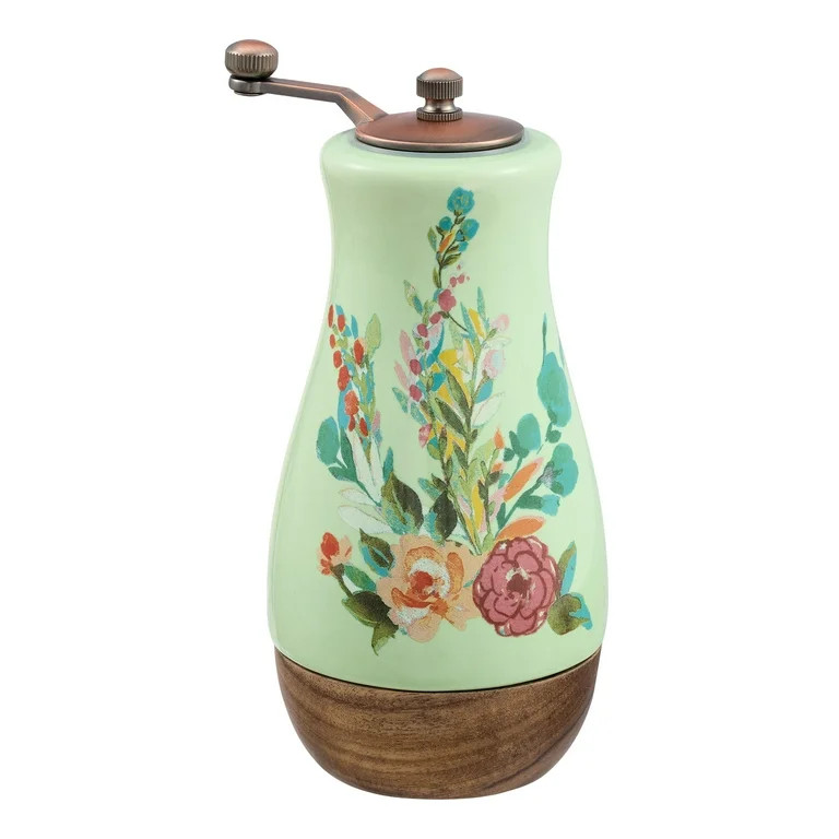 The Pioneer Woman Painted Meadow Ceramic Pepper Mill with Metal Grinder and Acacia Wood Base | Walmart (US)