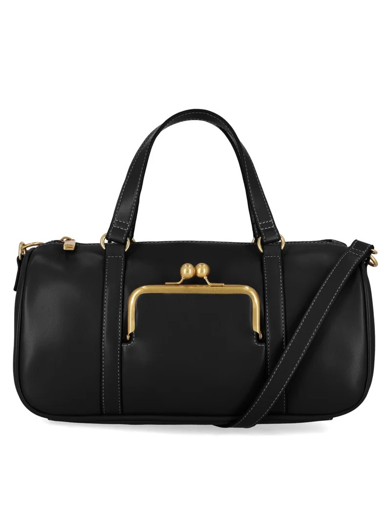 Free Assembly Women's Faux Leather Frame Satchel Handbag, Black | Walmart (US)