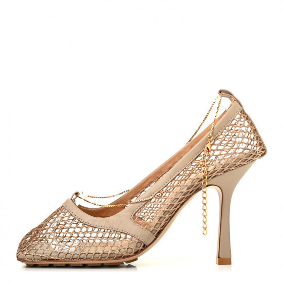 BOTTEGA VENETA Mesh Calfskin Chain Stretch Pumps 37 Beige | Fashionphile