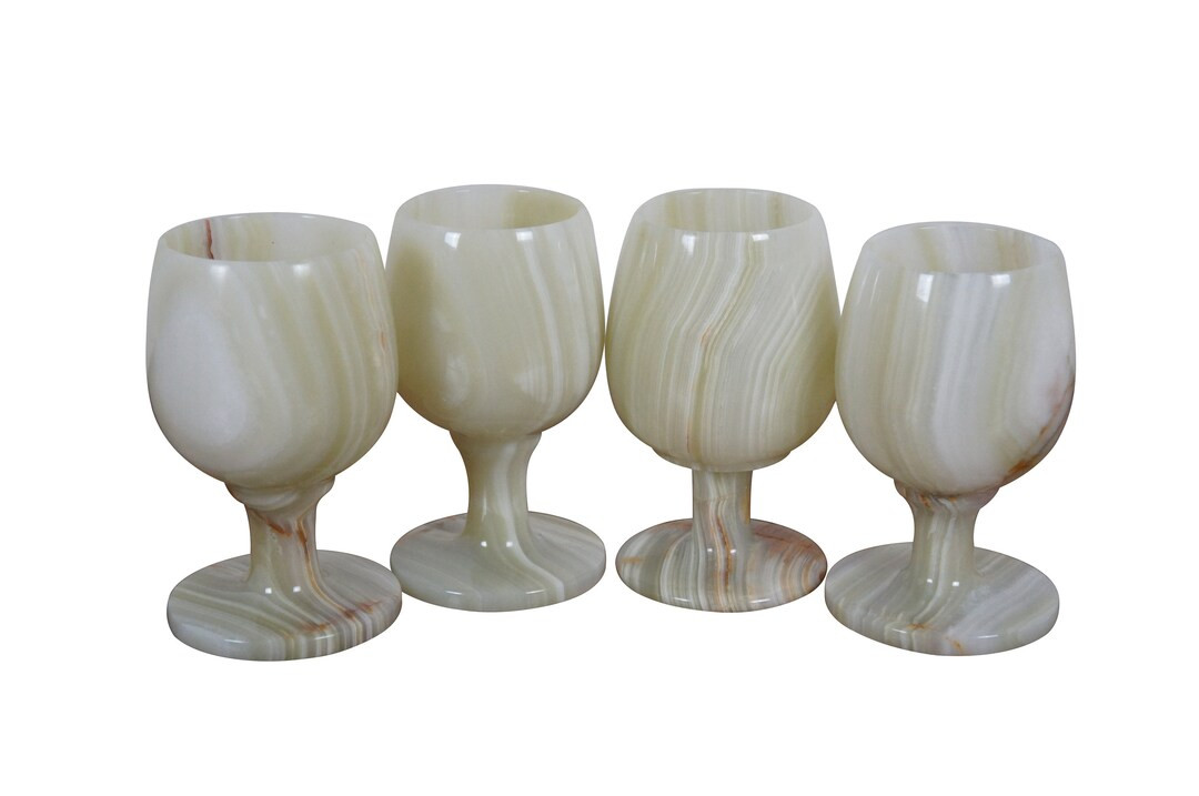4 Vintage off White Onyx Stone Marble Wine Goblets Glasses Cups 5 - Etsy | Etsy (US)