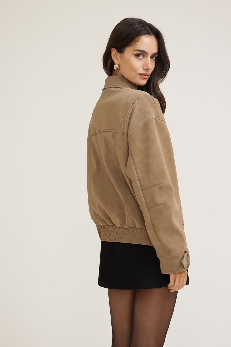 Oversized Faux Suede Aviator Jacket | Dynamite Clothing
