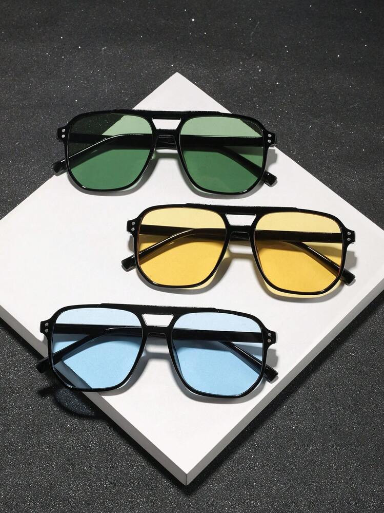 3 Pairs Men's Polycarbonate Pilot Fashion Glasses, Fashionable For Outdoor Travel For Summer Beach Vacation,Outdoor,Travel | SHEIN