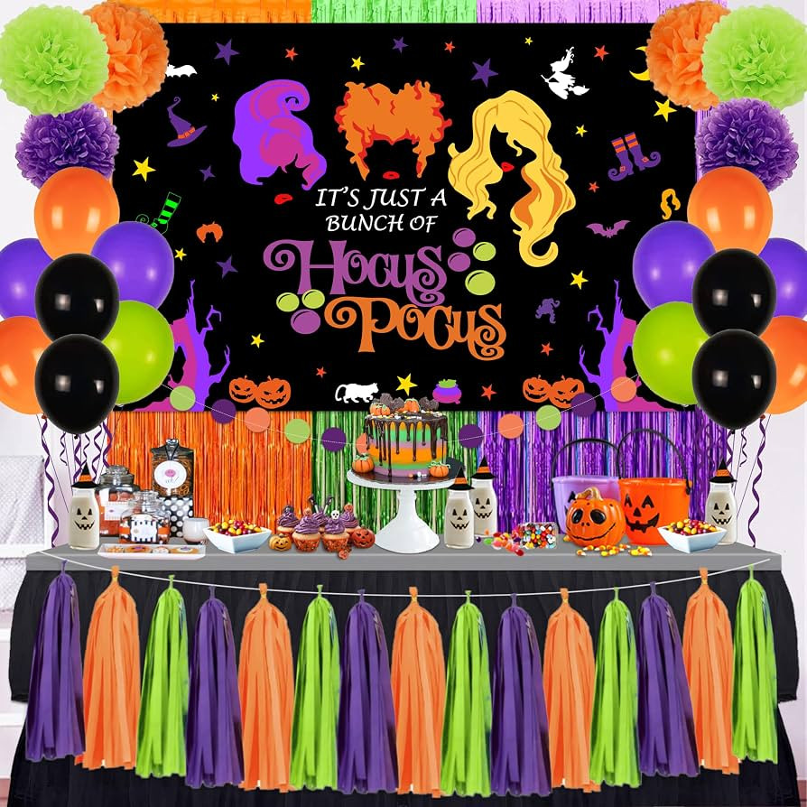 Halloween Decorations Hocus Pocus It's Just A Bunch of Hocus Pocus Backdrop Balloons Paper PomPom... | Amazon (US)