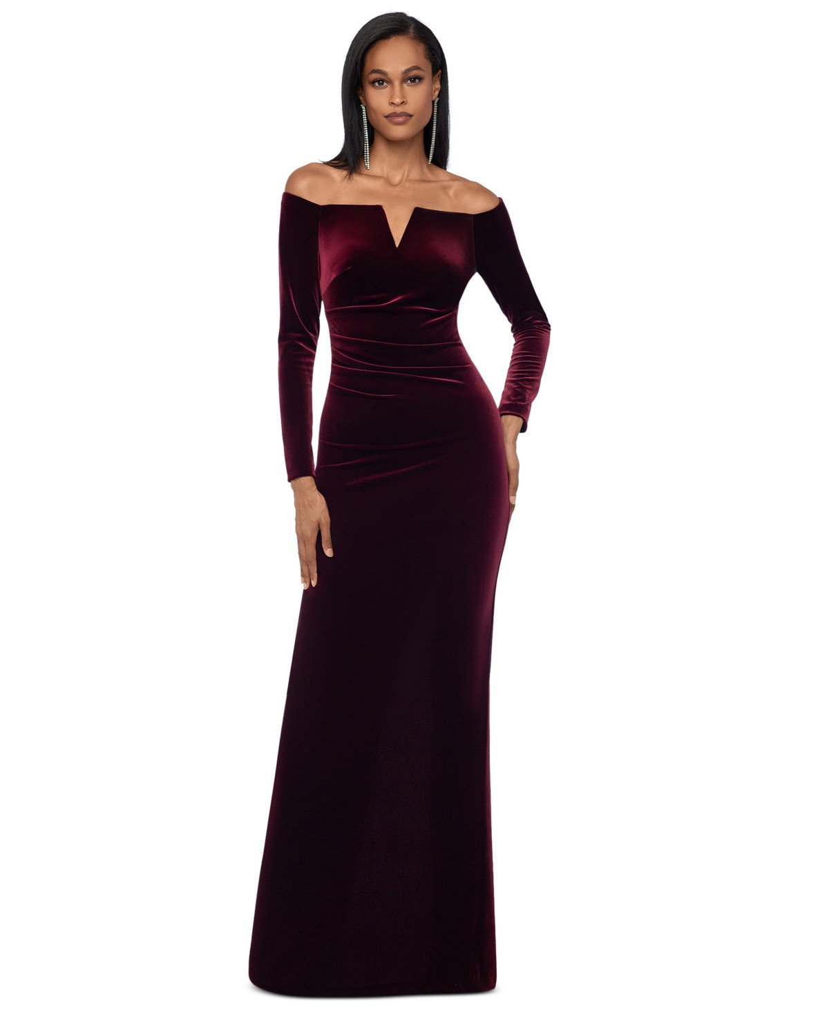 Xscape Velvet Off-The-Shoulder Gown - Burgundy | Macy's