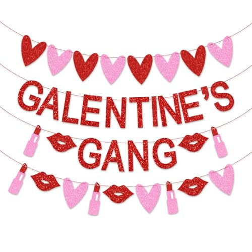 Galentine’s Gang Banner with Lipstick and Heart Garland, Glittery Galentine’s Day Themed Party Decorations, Fun Photo Prop for Girls' Night, Friendship Parties, and Love-Themed Celebrations | Amazon (US)