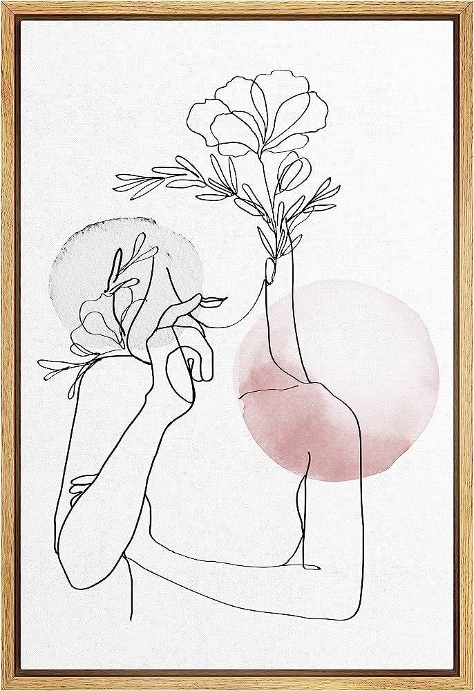 MUDECOR Framed Canvas Print Wall Art Line Art Woman & Flower Combination People Wilderness Waterc... | Amazon (US)