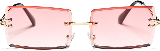 Rectangle Sunglasses for Men/Women Small Rimless Square Shade Eyewear | Amazon (US)