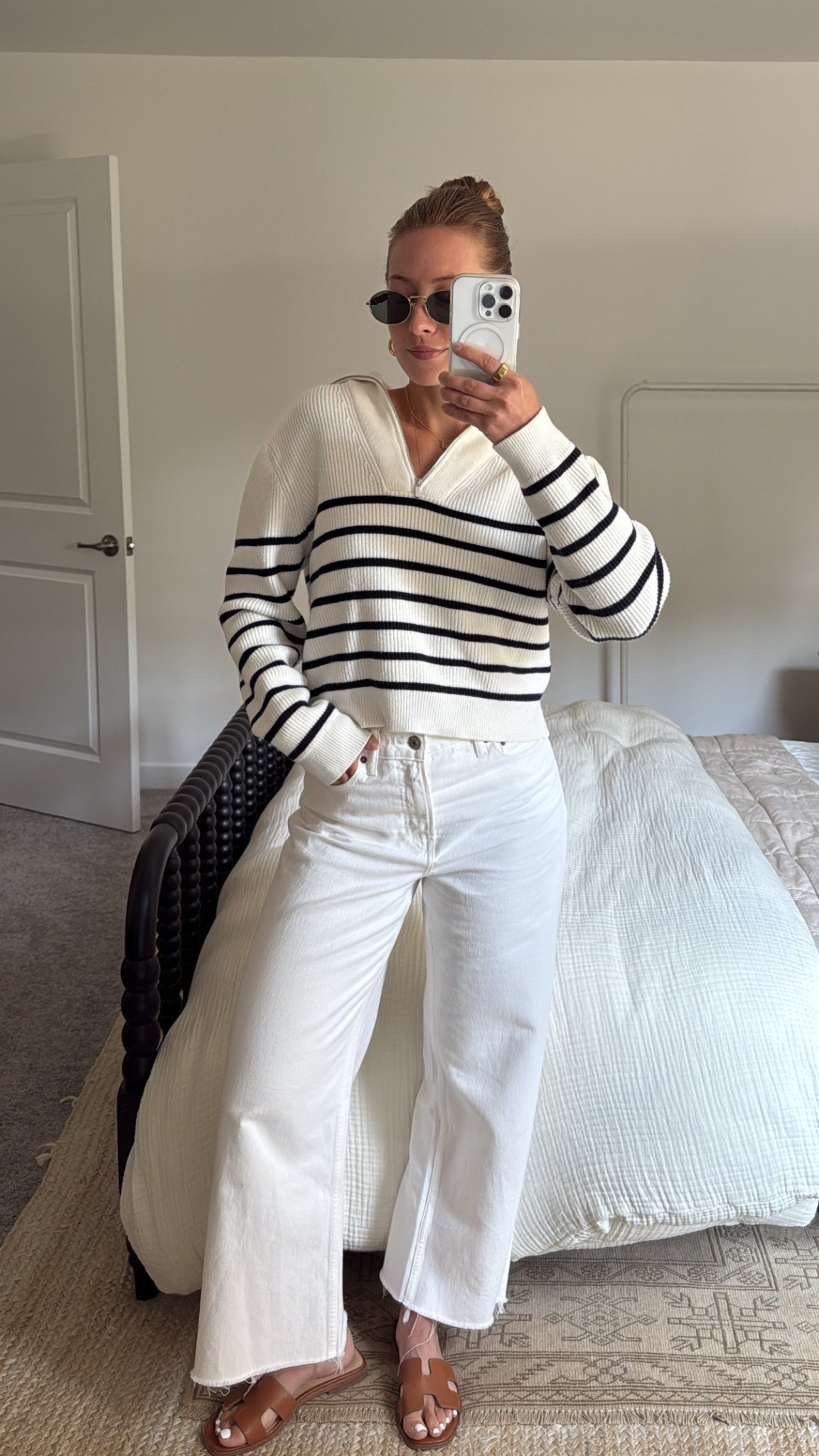 8/4/25 Coastal Summer Whites Outfit – Casual & Classic

Wearing my go-to coastal-inspired look for a chillier summer morning 🤍 White denim from Abercrombie, a lightweight striped sweater, my  brown leather sandals from Steve Madden, and classic Prada sunnies. Summer whites always feel timeless and fresh.

#LTKStyleTip #LTKShoeCrush