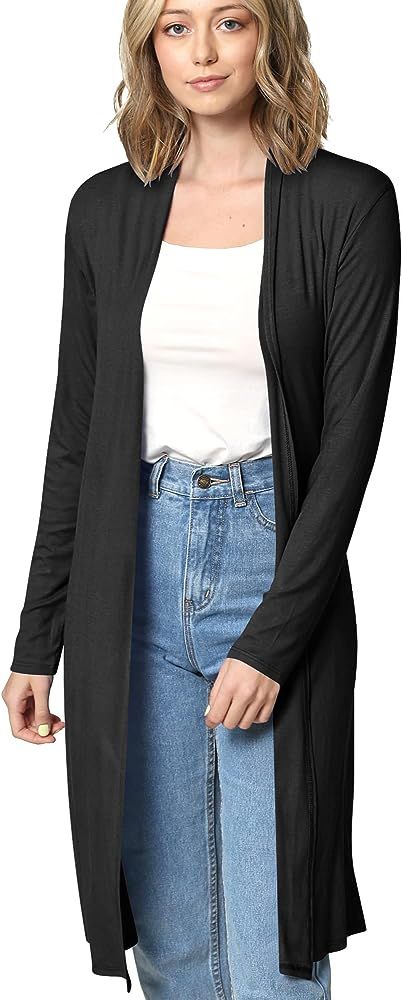 Made By Johnny Women's Solid Long Sleeve Open Front Long Cardigan | Amazon (US)