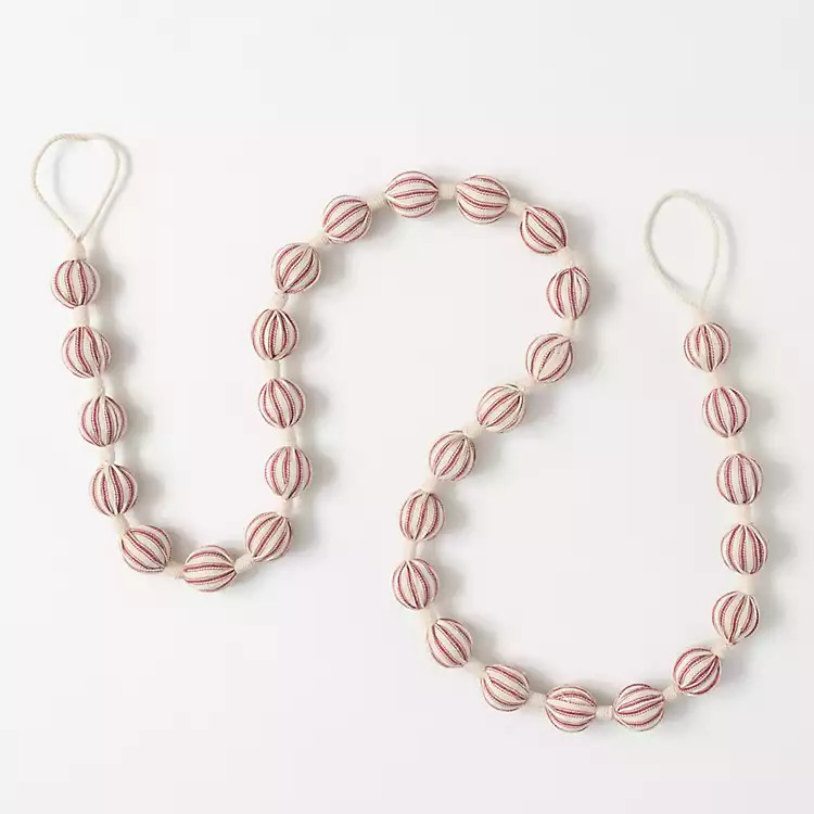 Red and Ivory Ticking Ball Garland | Kirkland's Home