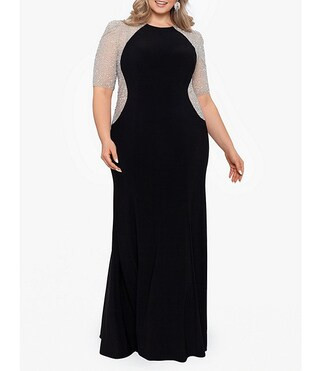 Xscape Plus Size Short Sleeve Crew Neck Beaded Gown | Dillard's | Dillard's