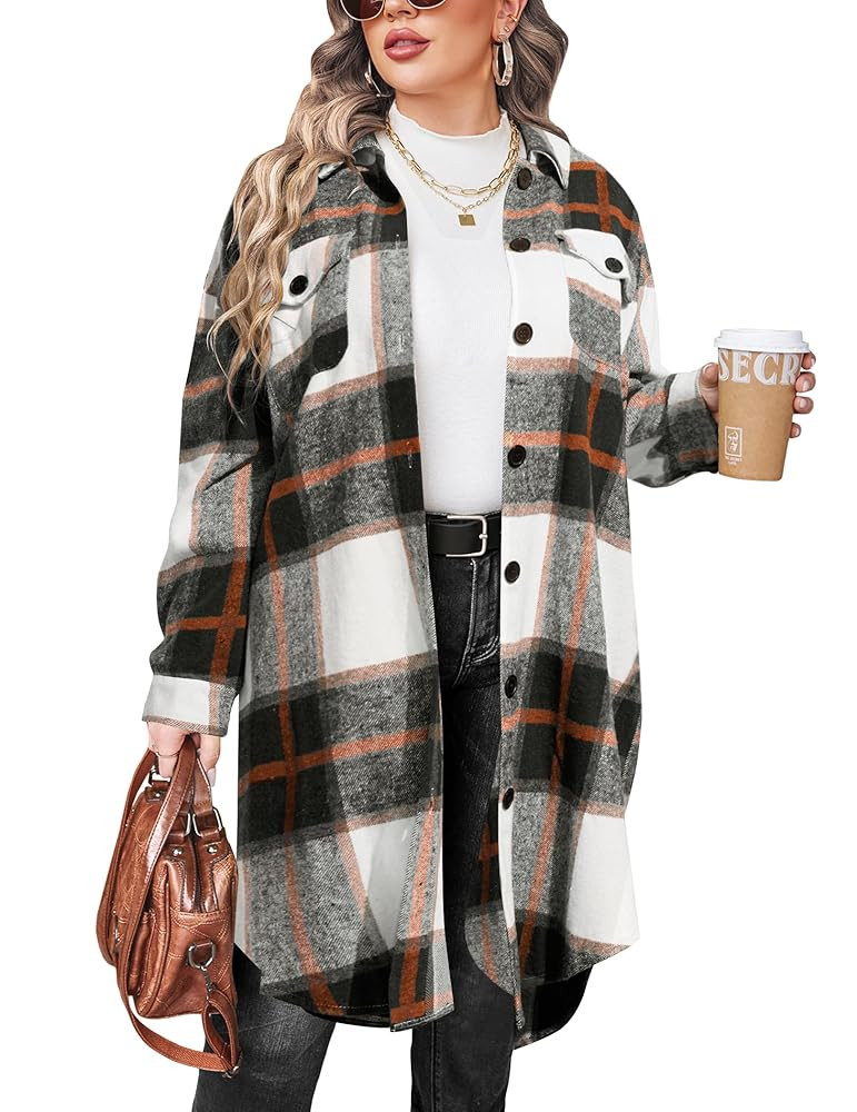 IN'VOLAND Womens Plus Size Flannel Plaid Shirts Long Sleeve Lounge Lapel Boyfriend Button Down Ta... | Amazon (US)