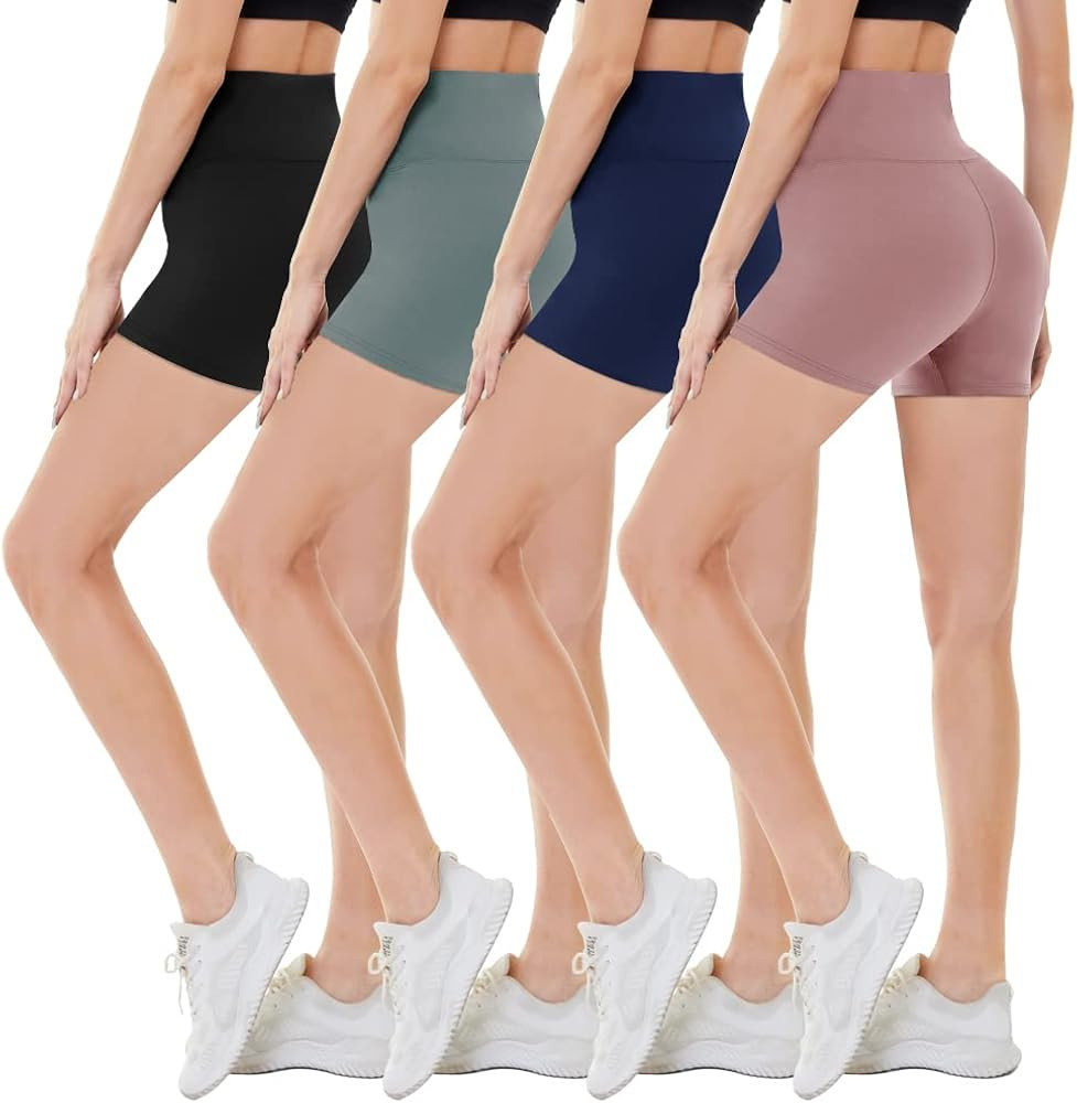 CAMPSNAI 4 Pack Biker Shorts for Women High Waist - 5"/8" Tummy Control Soft Athletic Yoga Workou... | Amazon (US)