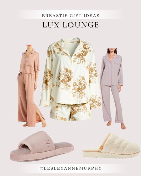 Gift ideas for Breasties - luxe lounge! In the month of Breast Cancer Awareness, here are some gift ideas for breasties in your life facing breast cancer. I’ve been on the giving and receiving end of mastectomy care packages and luxe (button down or tie to close) loungewear are always well received! 

#BRCA #carepackage #giftguide
