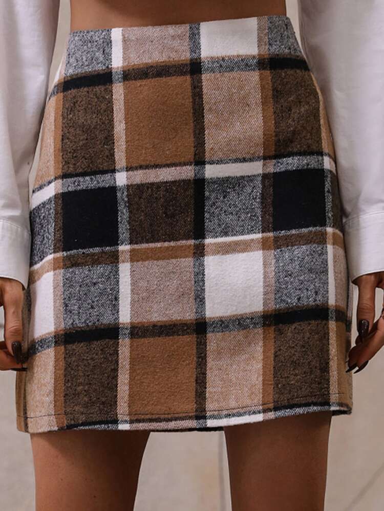New
     
      High Waist Plaid Print Skirt | SHEIN