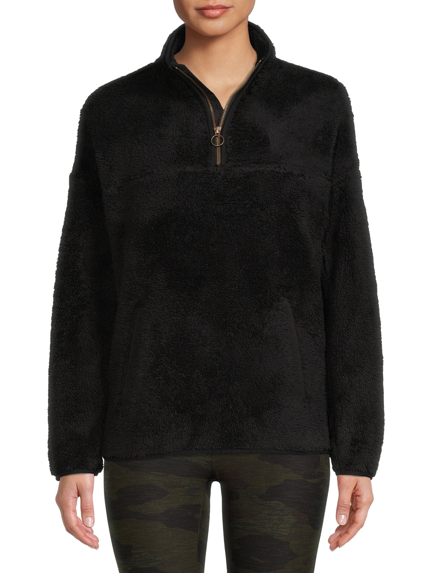 Time and Tru Women's and Women's Plus Size Faux Sherpa Quarter Zip Pullover Top | Walmart (US)