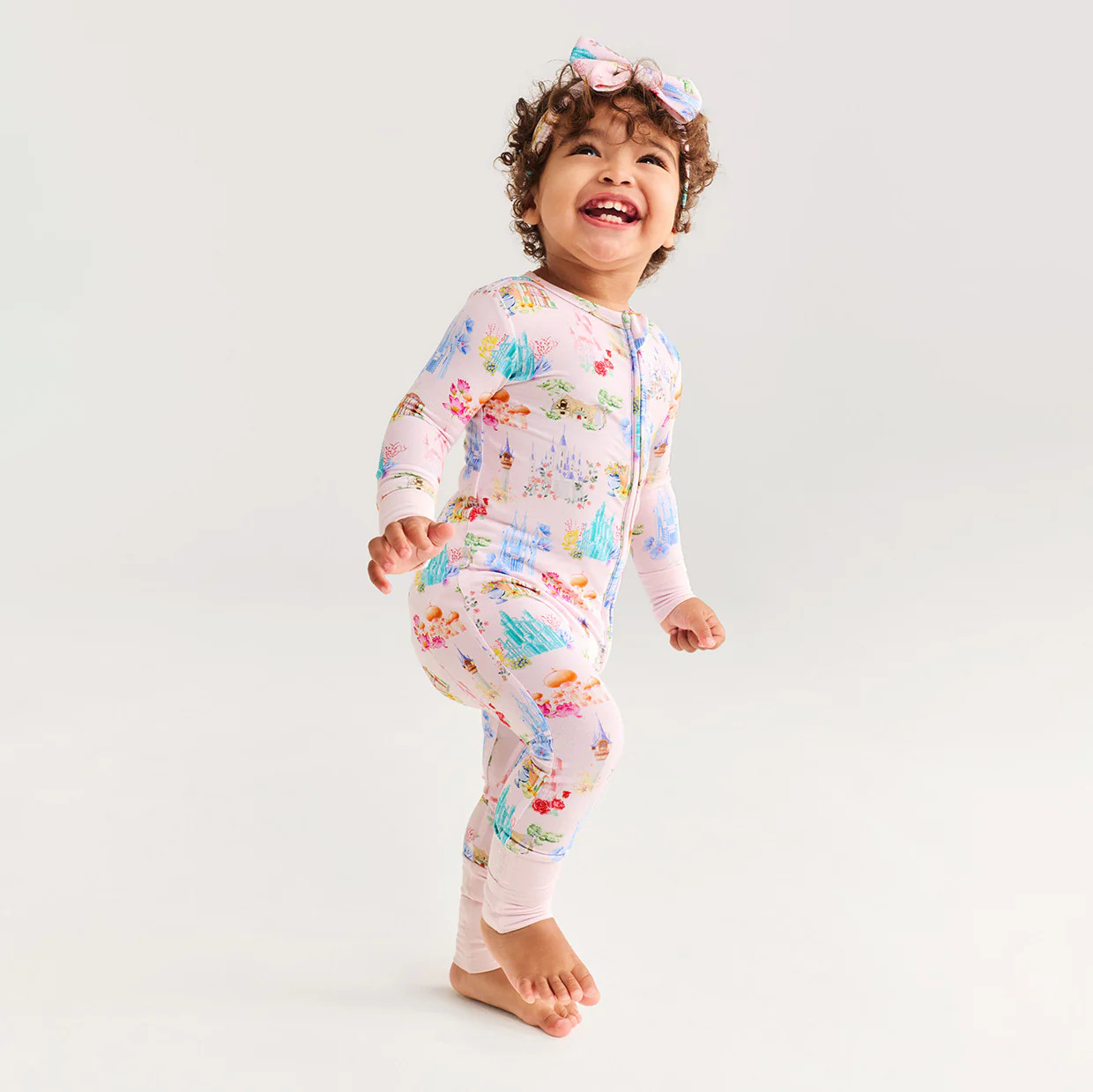 Princess Pink Long Sleeve Disney Castles Convertible One Piece | Posh Peanut® | Posh Peanut