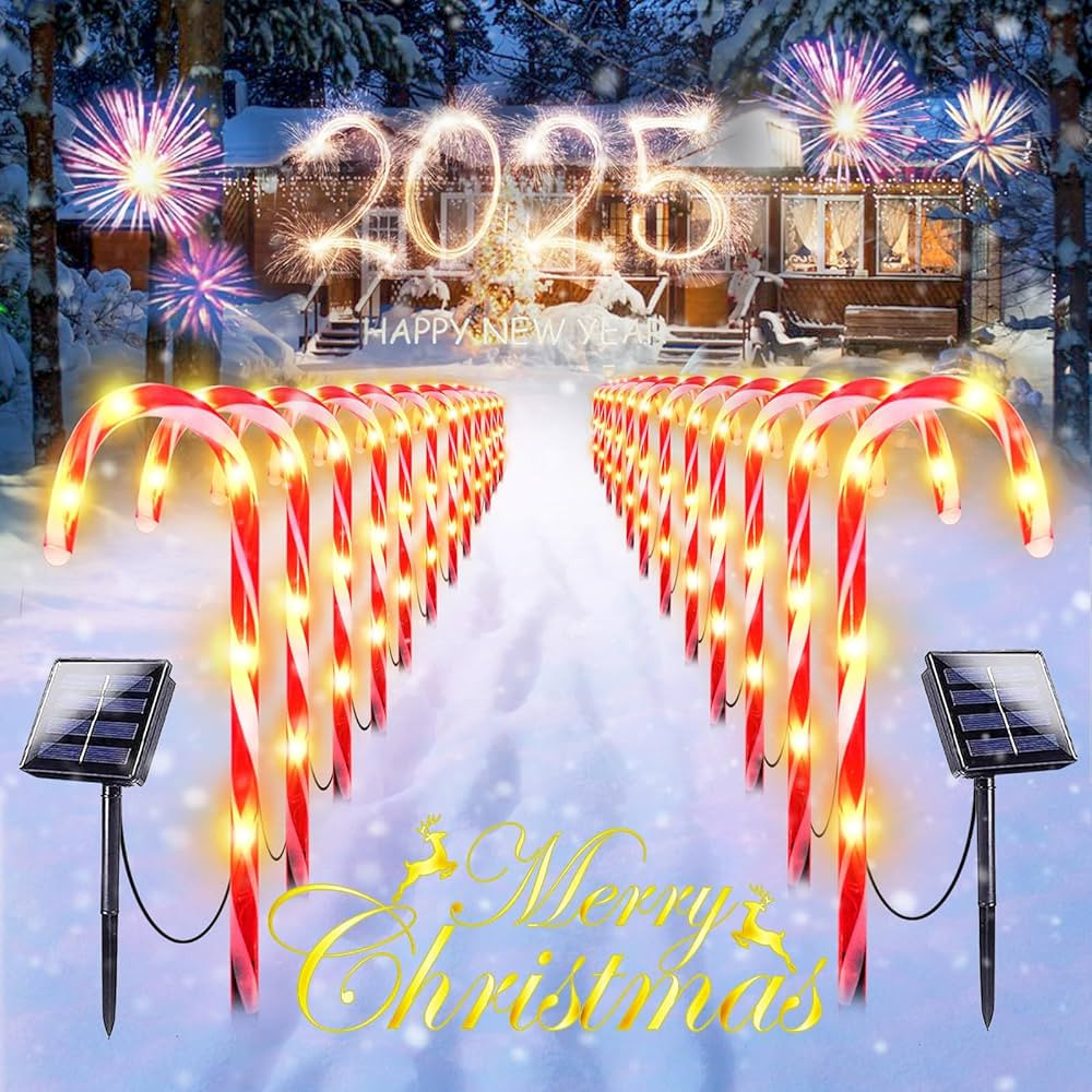KAQ 24 Pack Upgraded Solar Christmas Candy Cane Lights Waterproof, Christmas Lights Outdoor Pathw... | Amazon (US)