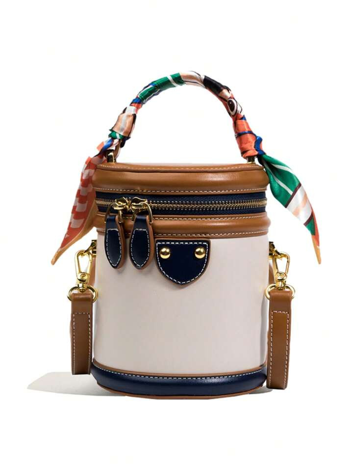 Fashionable And Versatile Bucket Bag With Color Blocks, Single-Shoulder Round Tube Bag For Women ... | SHEIN